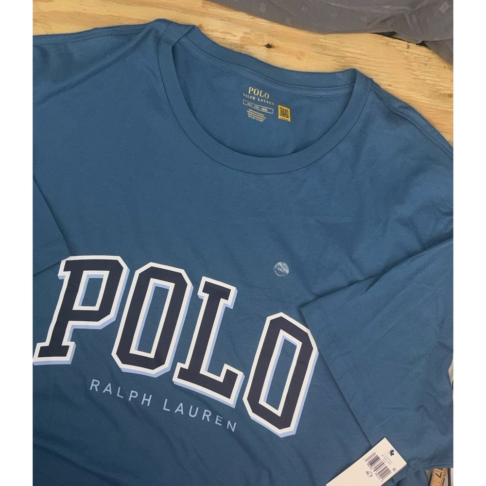 New Polo Ralph Lauren Big Spell Out Graphic Logo T-Shirt 3XLT 3XL Tall Blue Pony